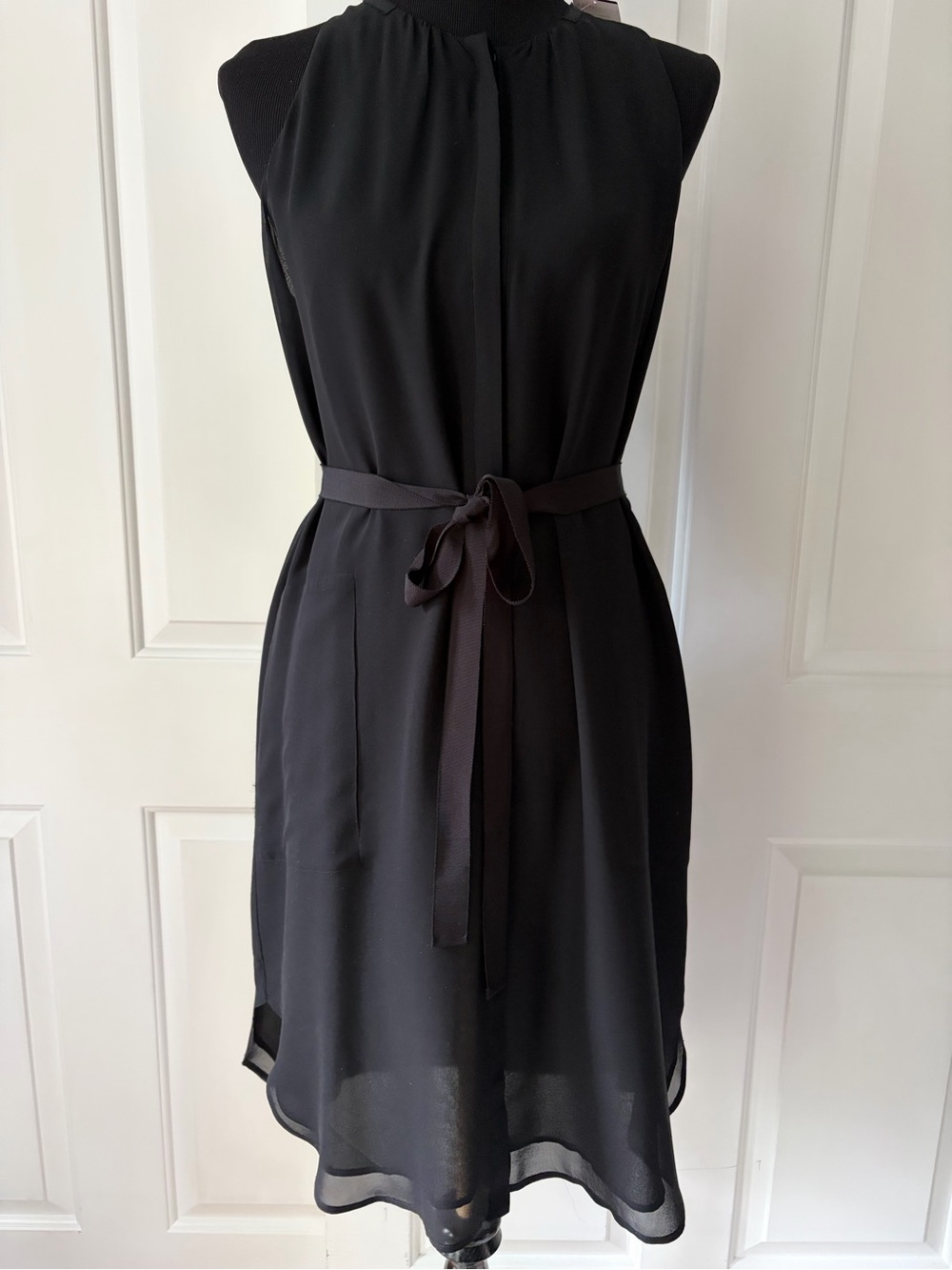 Brochu Walker Black Sleeveless Silk Dress with Tie Waist